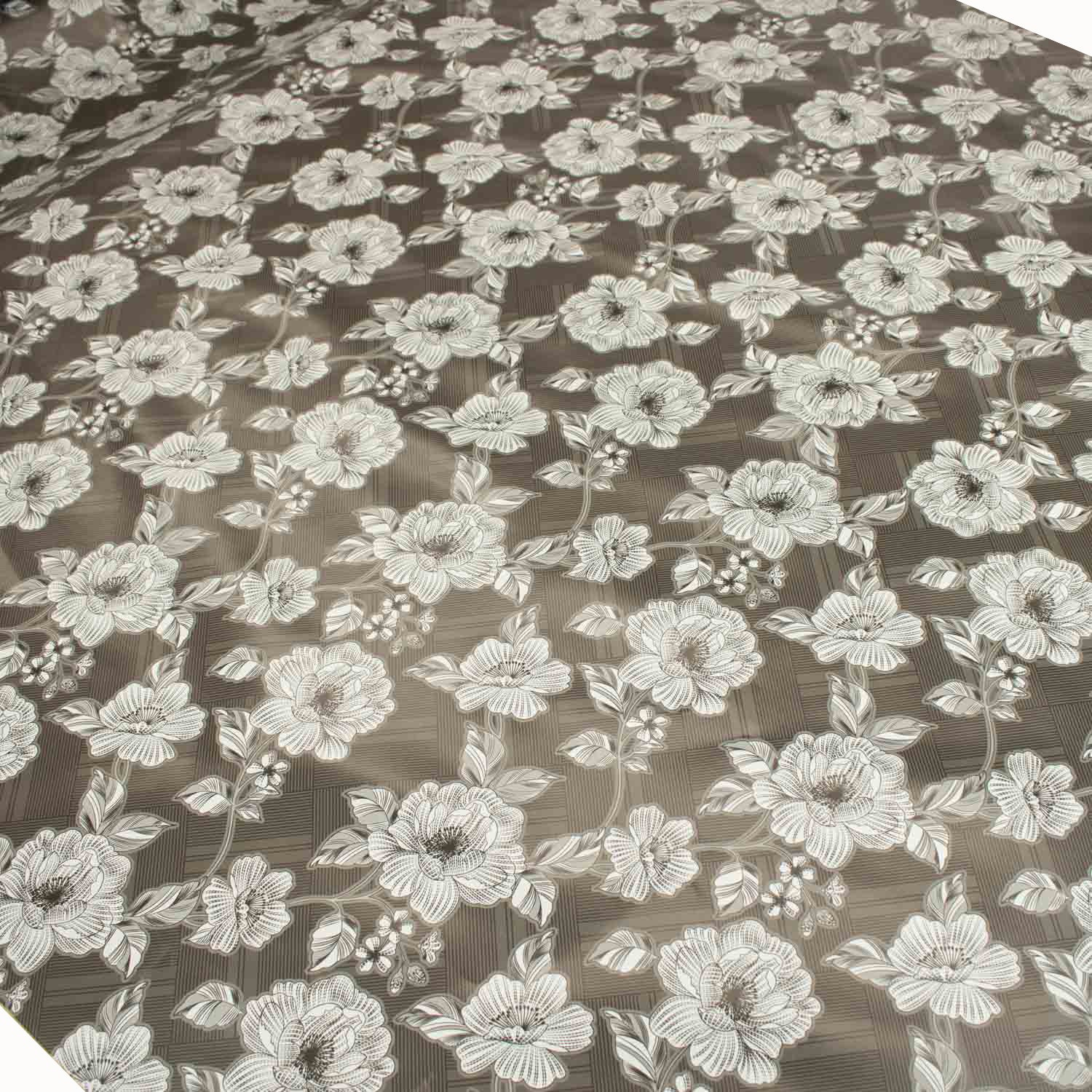 Grey Sketch Flowers Plastic Tablecloth Fabric