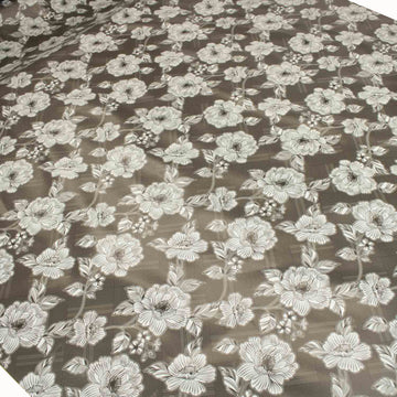 Grey Sketch Flowers Plastic Tablecloth Fabric
