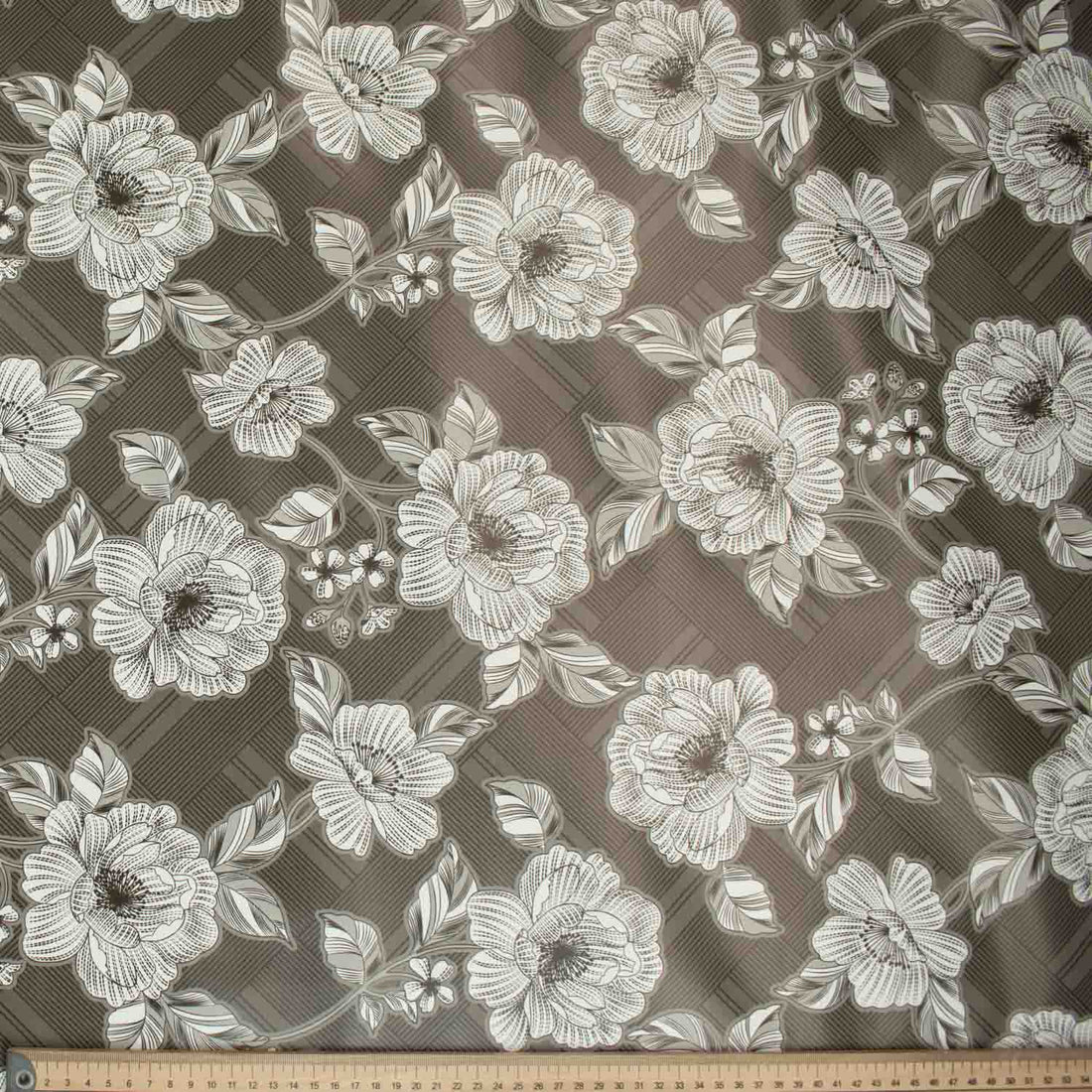 Grey Sketch Flowers Plastic Tablecloth Fabric
