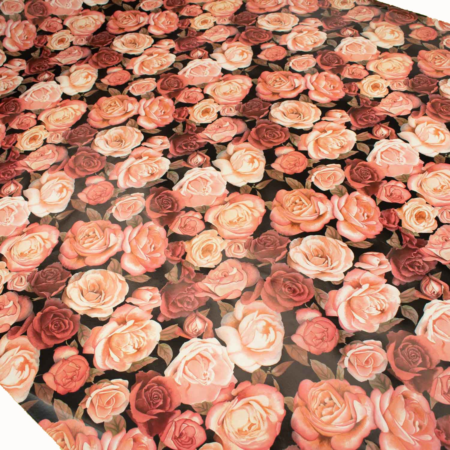 Red Roses on Black Plastic Tablecloth Fabric
