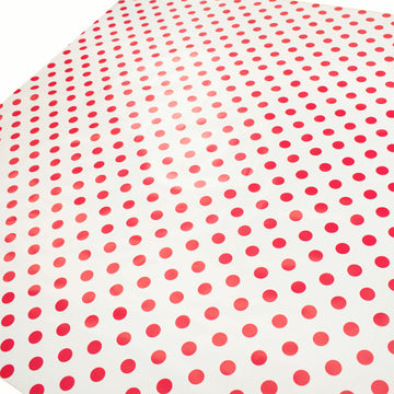 Red Dots on White Plastic Tablecloth Fabric