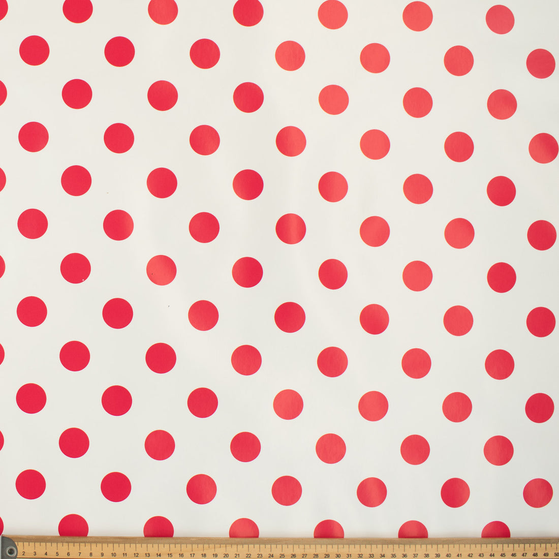 Red Dots on White Plastic Tablecloth Fabric