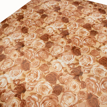 Brown Roses Plastic Tablecloth Fabric