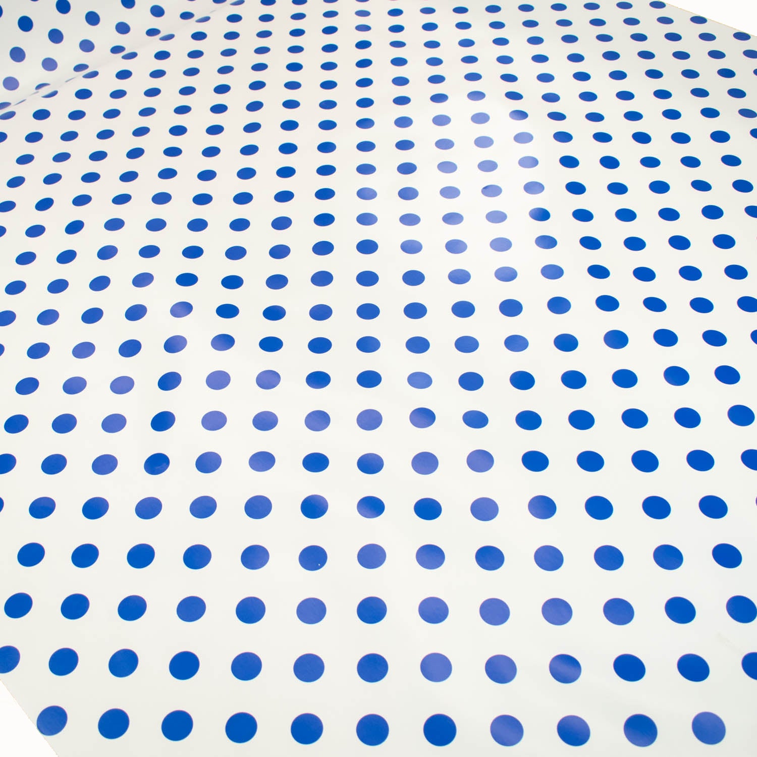 Blue Dots on White Plastic Tablecloth Fabric