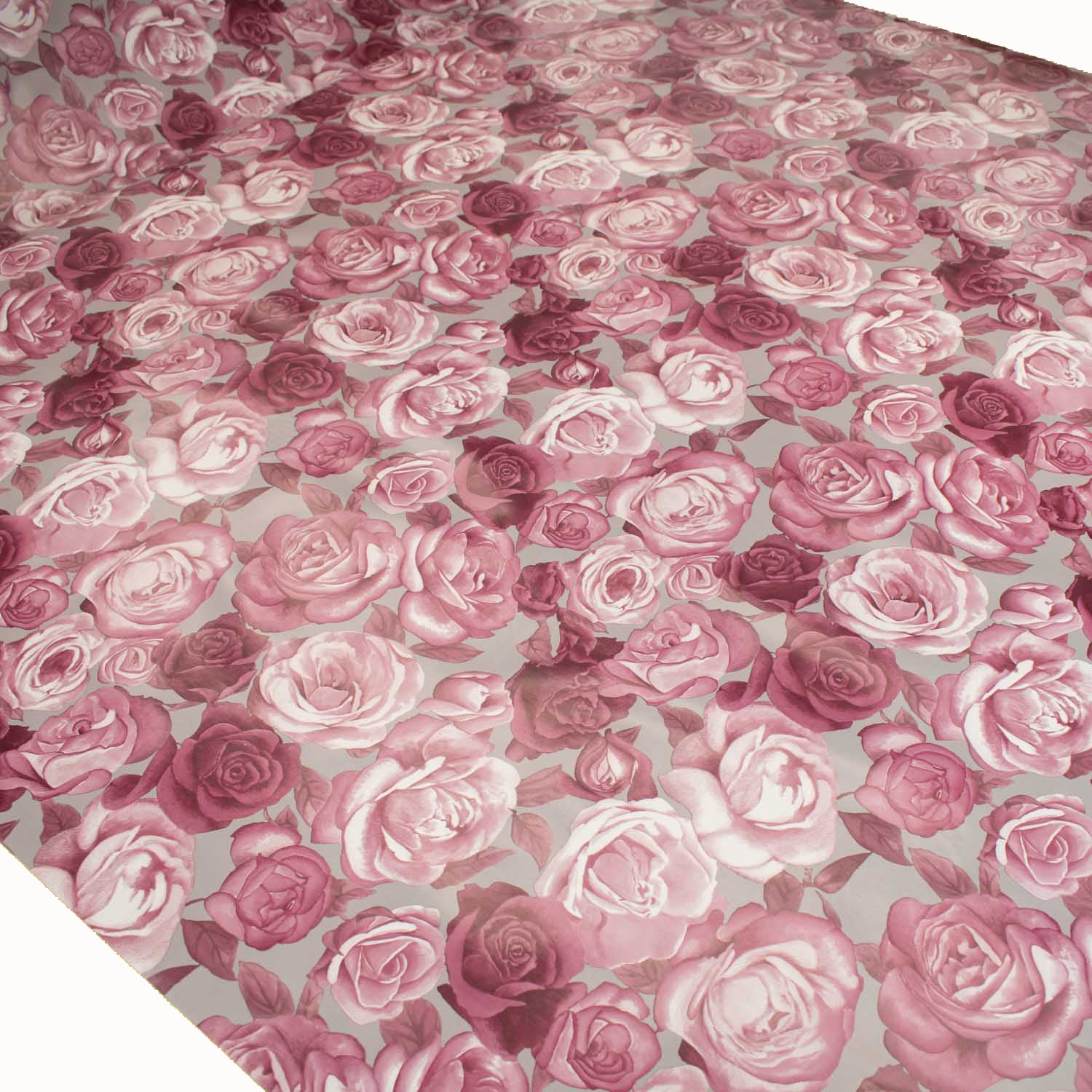 Purple Roses on Grey Plastic Tablecloth Fabric
