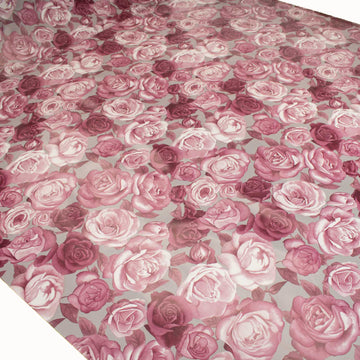 Purple Roses on Grey Plastic Tablecloth Fabric