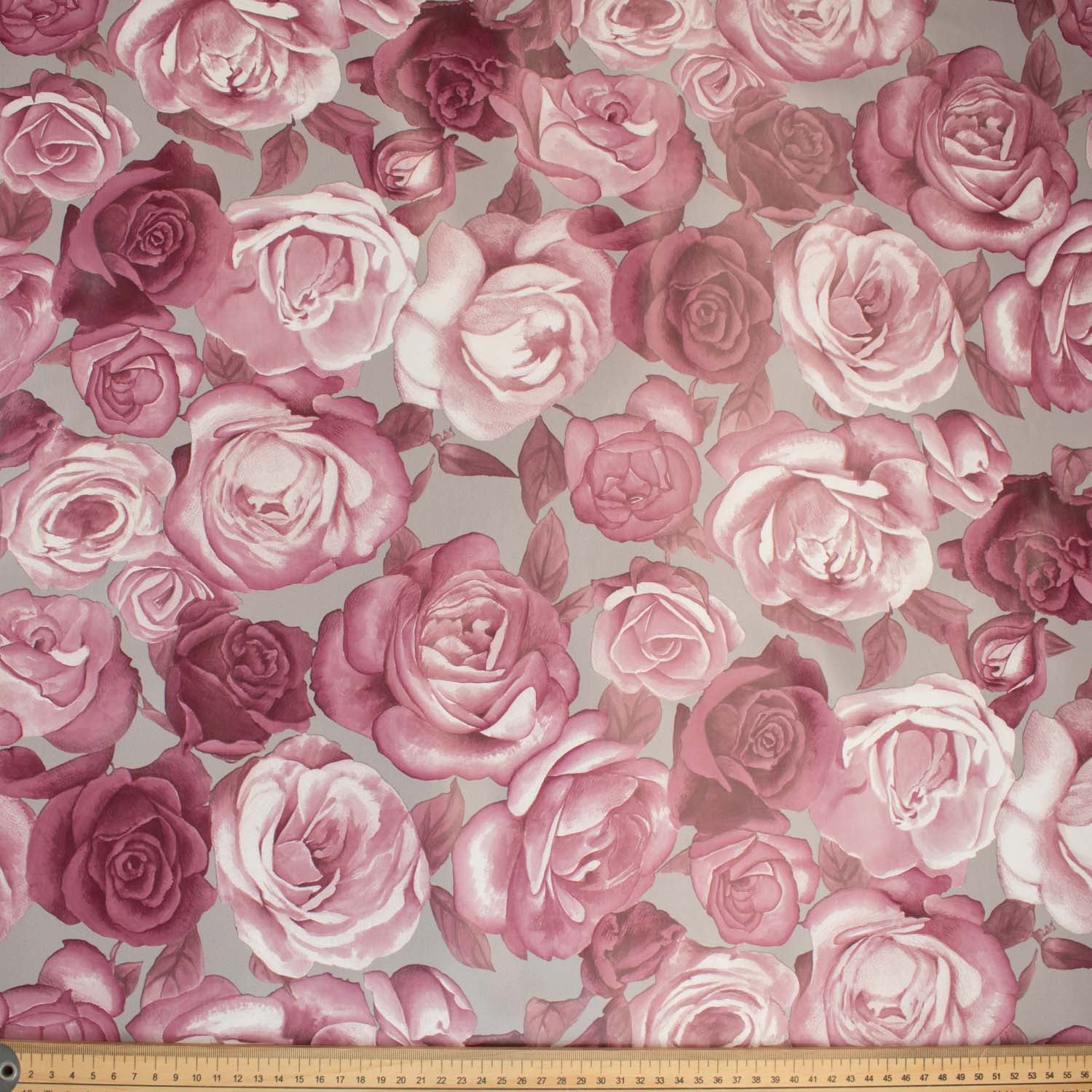 Purple Roses on Grey Plastic Tablecloth Fabric