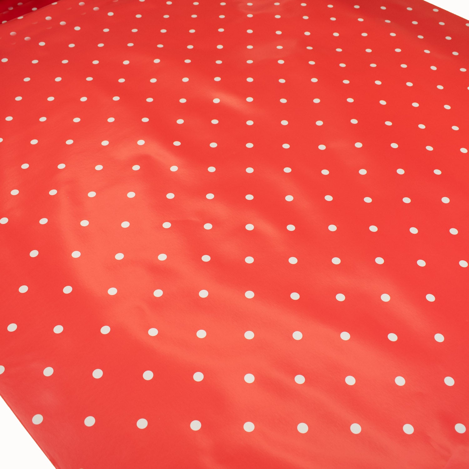 White Dots on Red Plastic Tablecloth Fabric