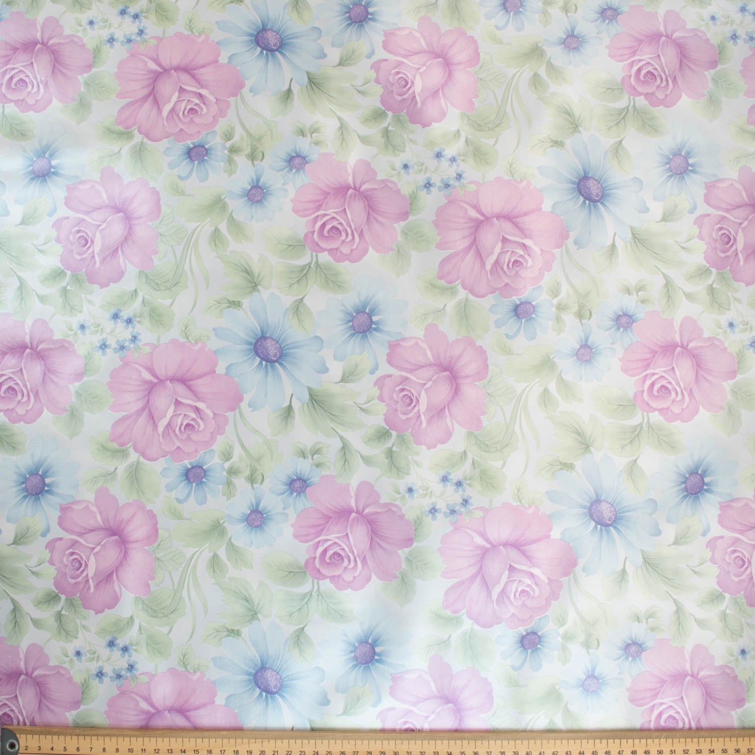 Lilac & Blue Flowers Plastic Tablecloth Fabric