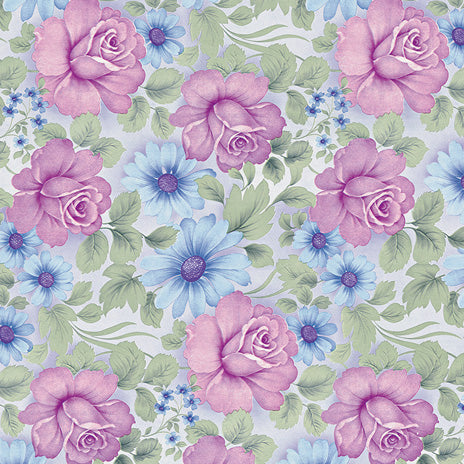 Lilac & Blue Flowers Plastic Tablecloth Fabric