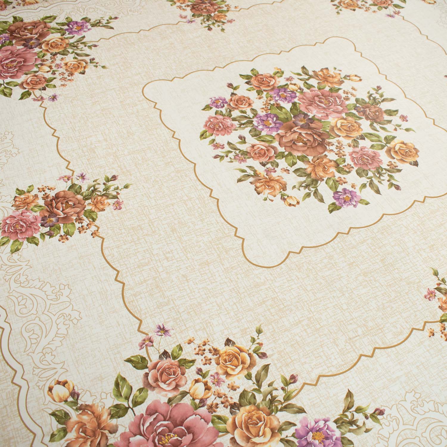 Brown & Pink Flower Square Plastic Tablecloth Fabric 140X140 cm Panel