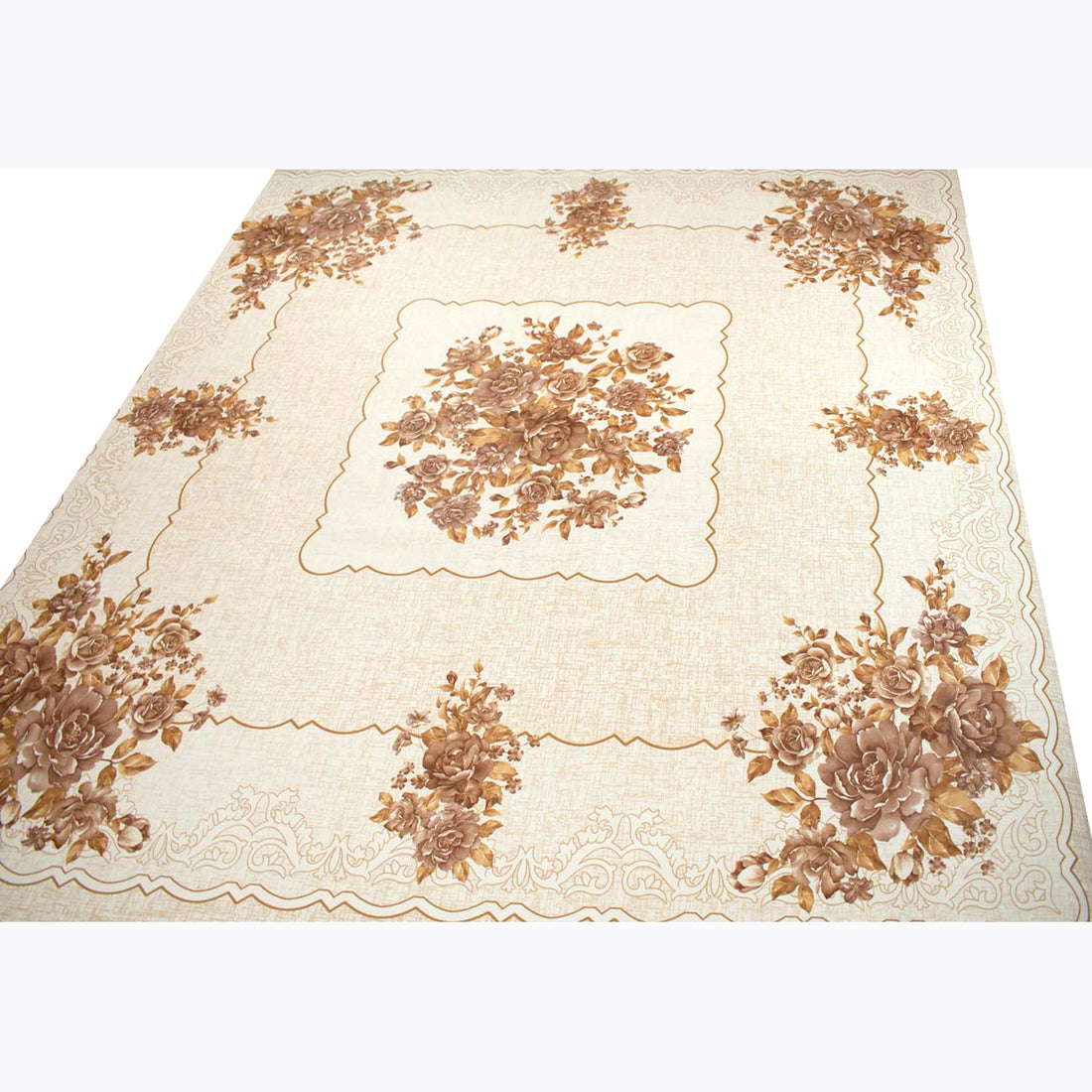 Brown Flower Square Plastic Tablecloth Fabric 140X140 cm Panel