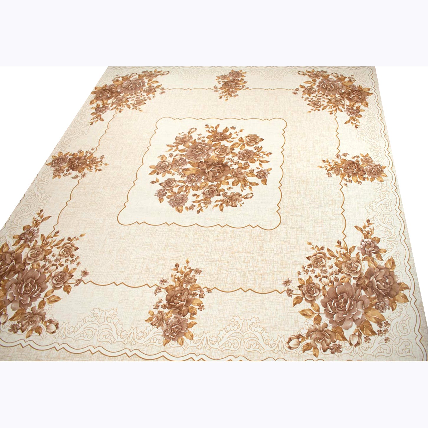 Brown Flower Square Plastic Tablecloth Fabric 140X140 cm Panel
