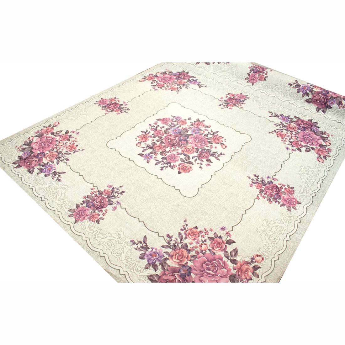 Purple Flower on Silver Square Plastic Tablecloth Fabric 140X140 cm Panel