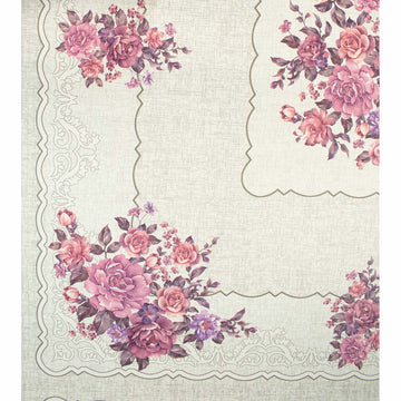 Purple Flower on Silver Square Plastic Tablecloth Fabric 140X140 cm Panel