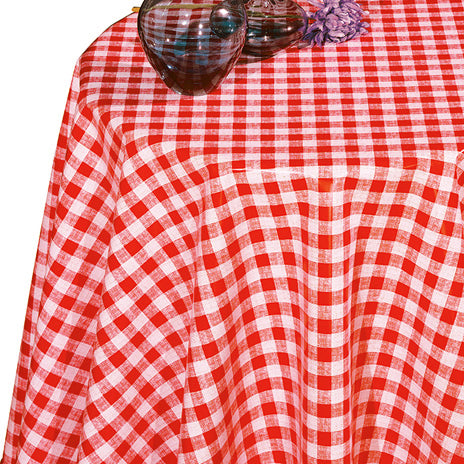 Red & White Gingham Checks Plastic Tablecloth Fabric