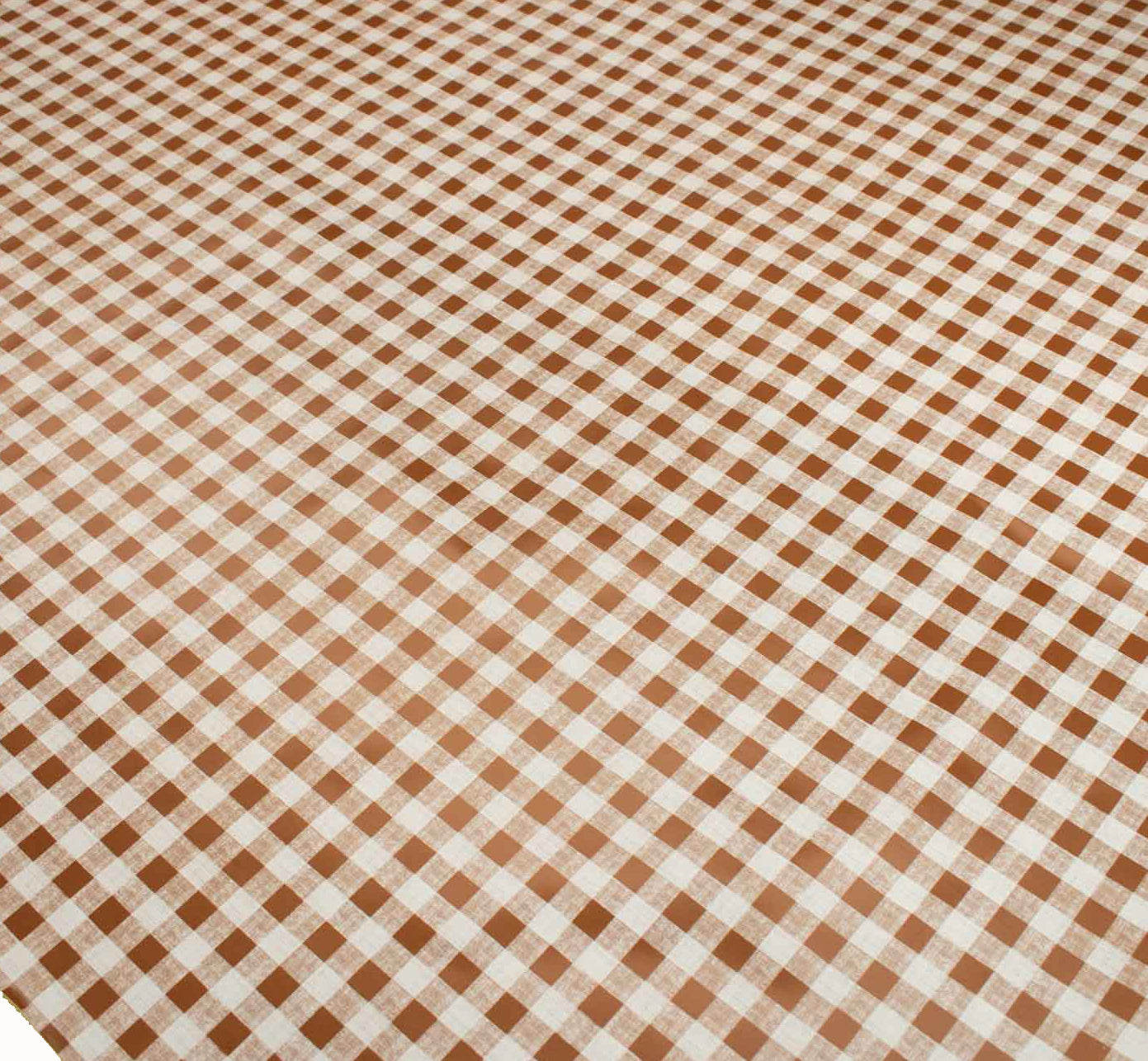 Brown & White Checks Plastic Tablecloth Fabric
