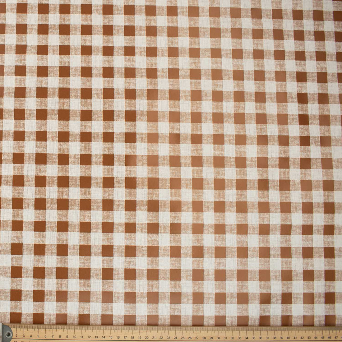 Brown & White Checks Plastic Tablecloth Fabric