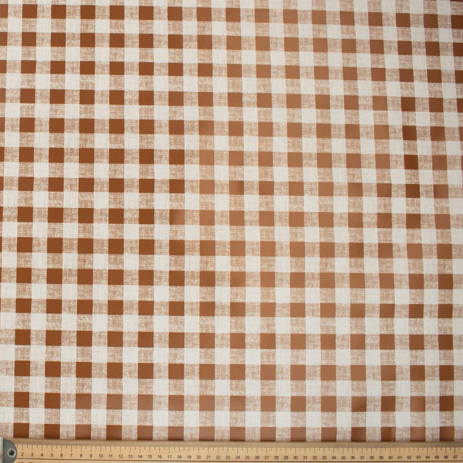 Brown & White Checks Plastic Tablecloth Fabric