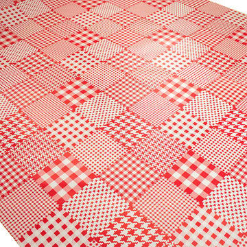 Red Houndstooth Checks Plastic Tablecloth Fabric