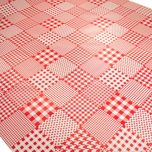 Red Houndstooth Checks Plastic Tablecloth Fabric