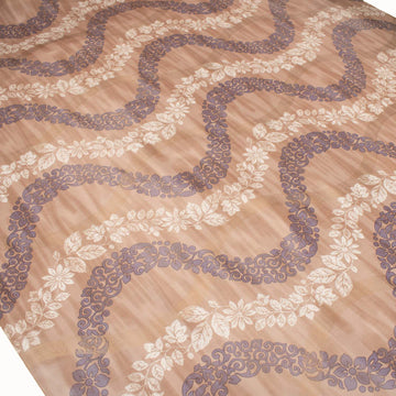 Purple Vines Wave on Brown Plastic Tablecloth Fabric