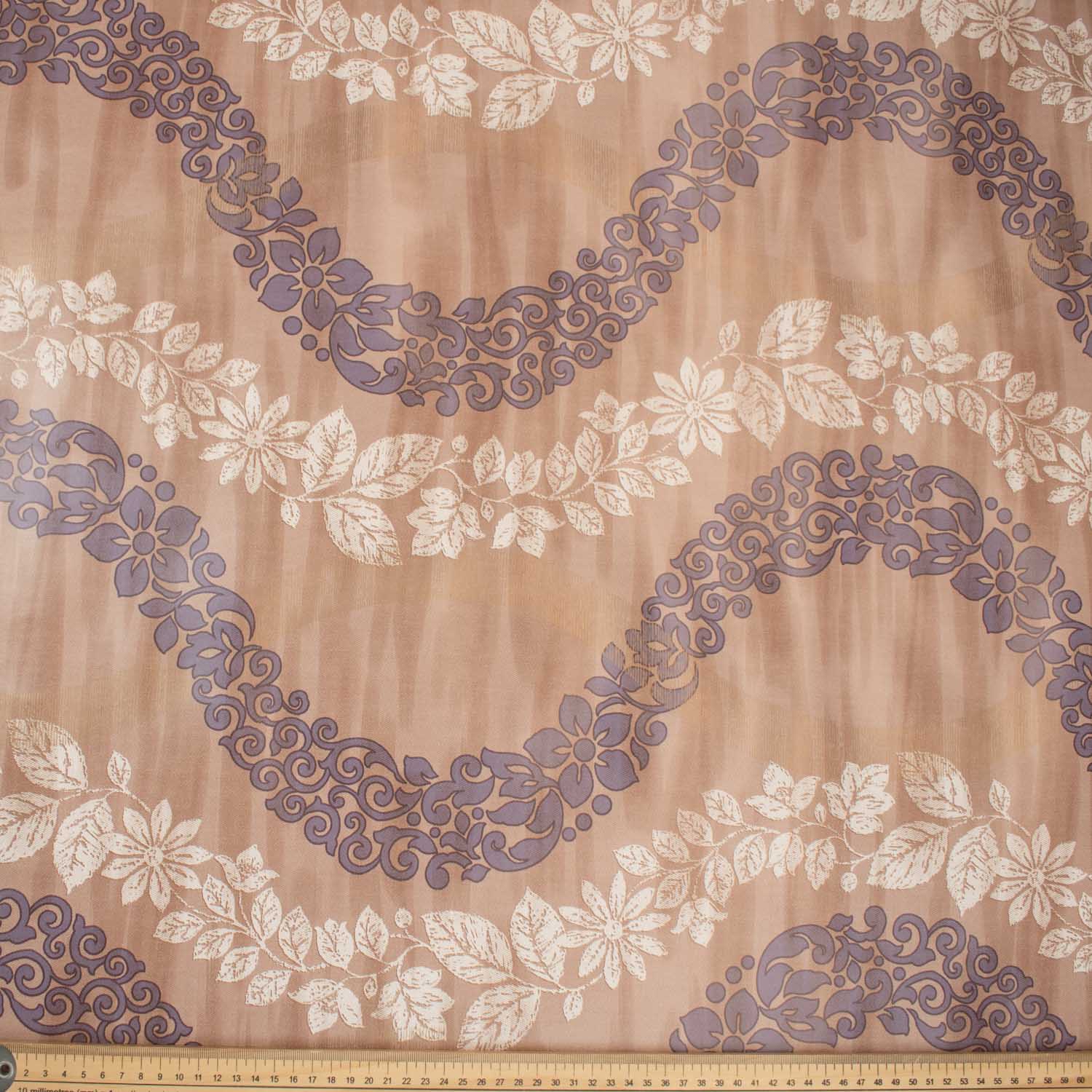 Purple Vines Wave on Brown Plastic Tablecloth Fabric