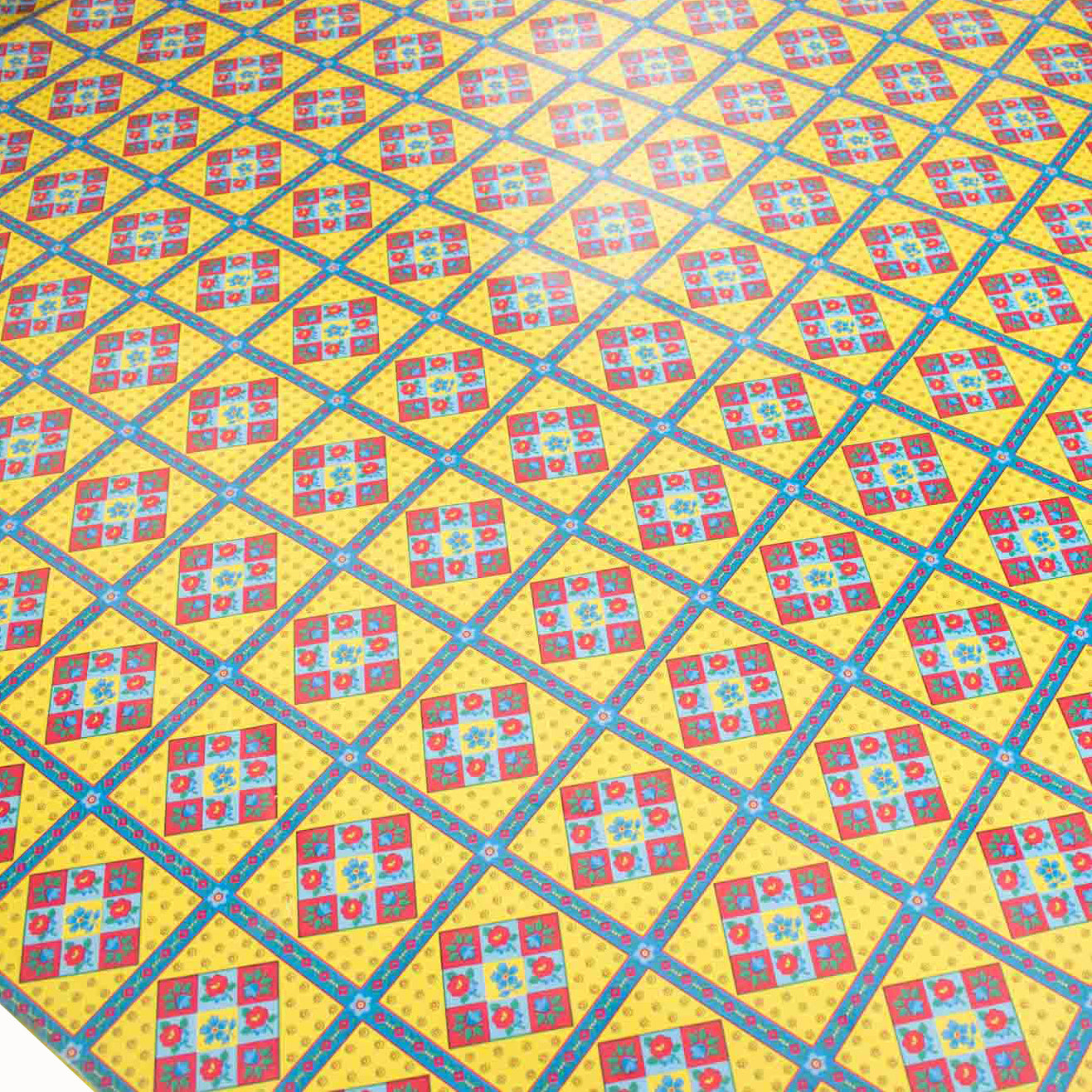 Blue & Yellow Vintage Check Plastic Tablecloth Fabric