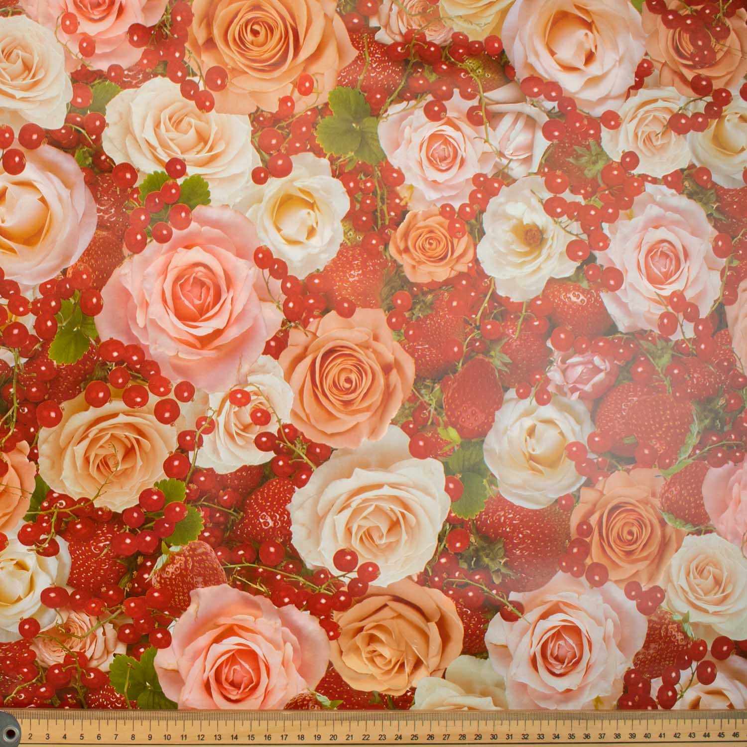 Roses & Strawberry Plastic Tablecloth Fabric