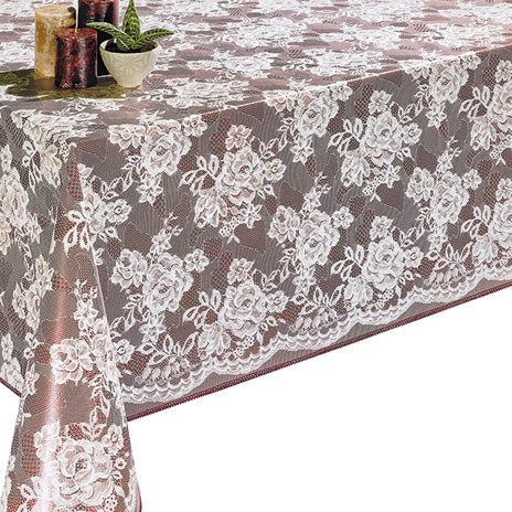 Maroon Laces Plastic Tablecloth Fabric