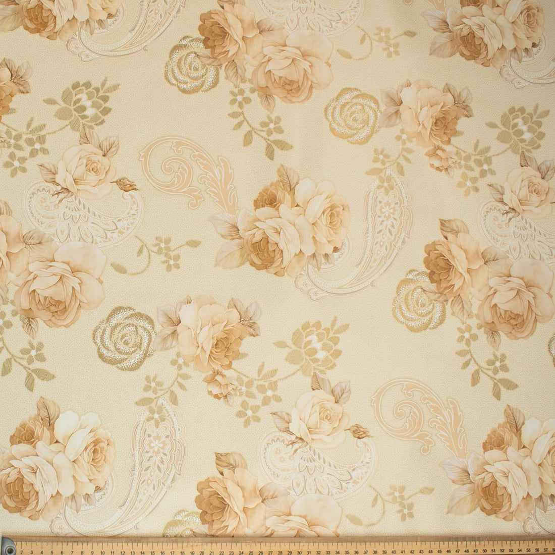 Ivory Rose & Paisley Plastic Tablecloth Fabric