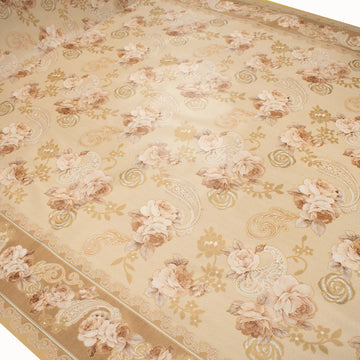Latte Rose & Paisley Plastic Tablecloth Fabric