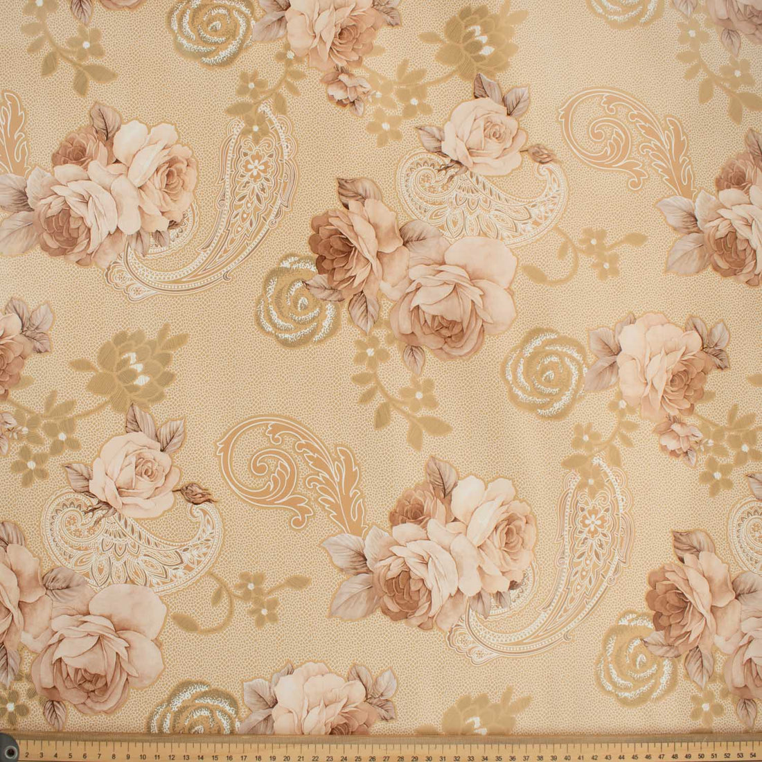 Latte Rose & Paisley Plastic Tablecloth Fabric
