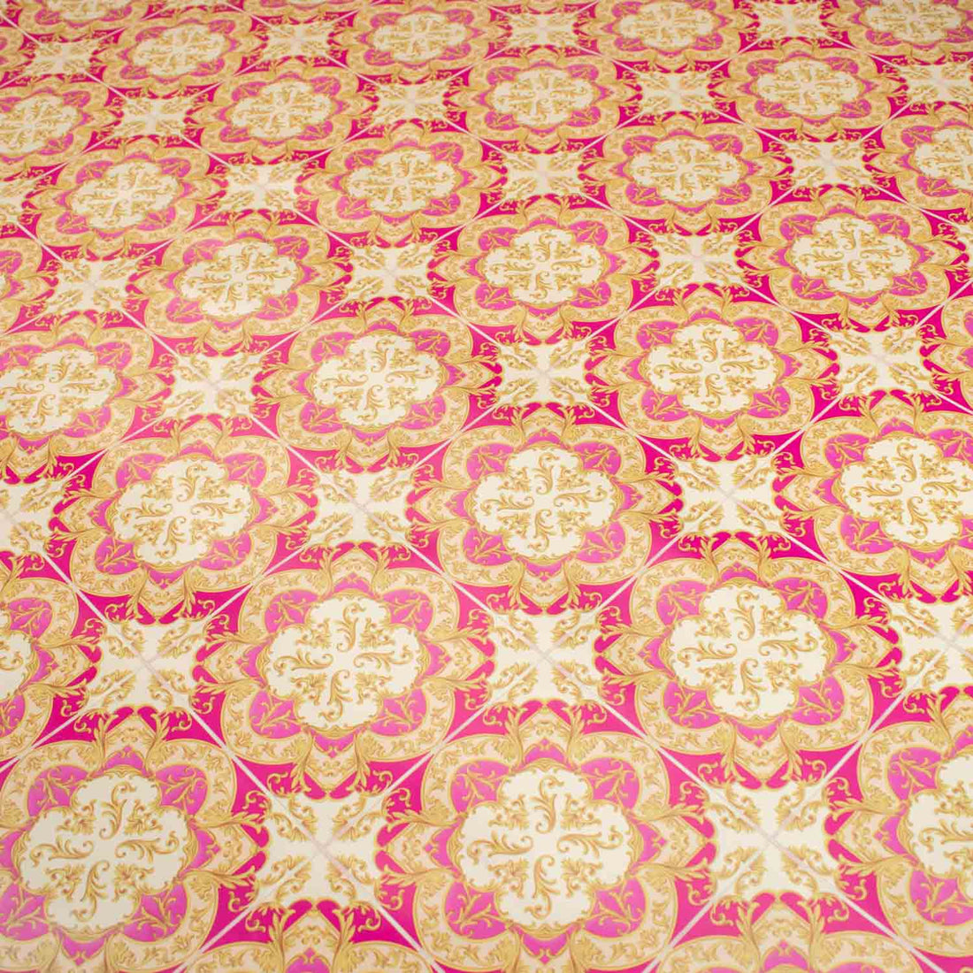 Gold & Pink Vintage Flowers Plastic Tablecloth Fabric