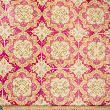 Gold & Pink Vintage Flowers Plastic Tablecloth Fabric