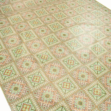 Green Vintage Checks Plastic Tablecloth Fabric