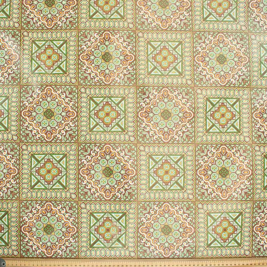 Green Vintage Checks Plastic Tablecloth Fabric
