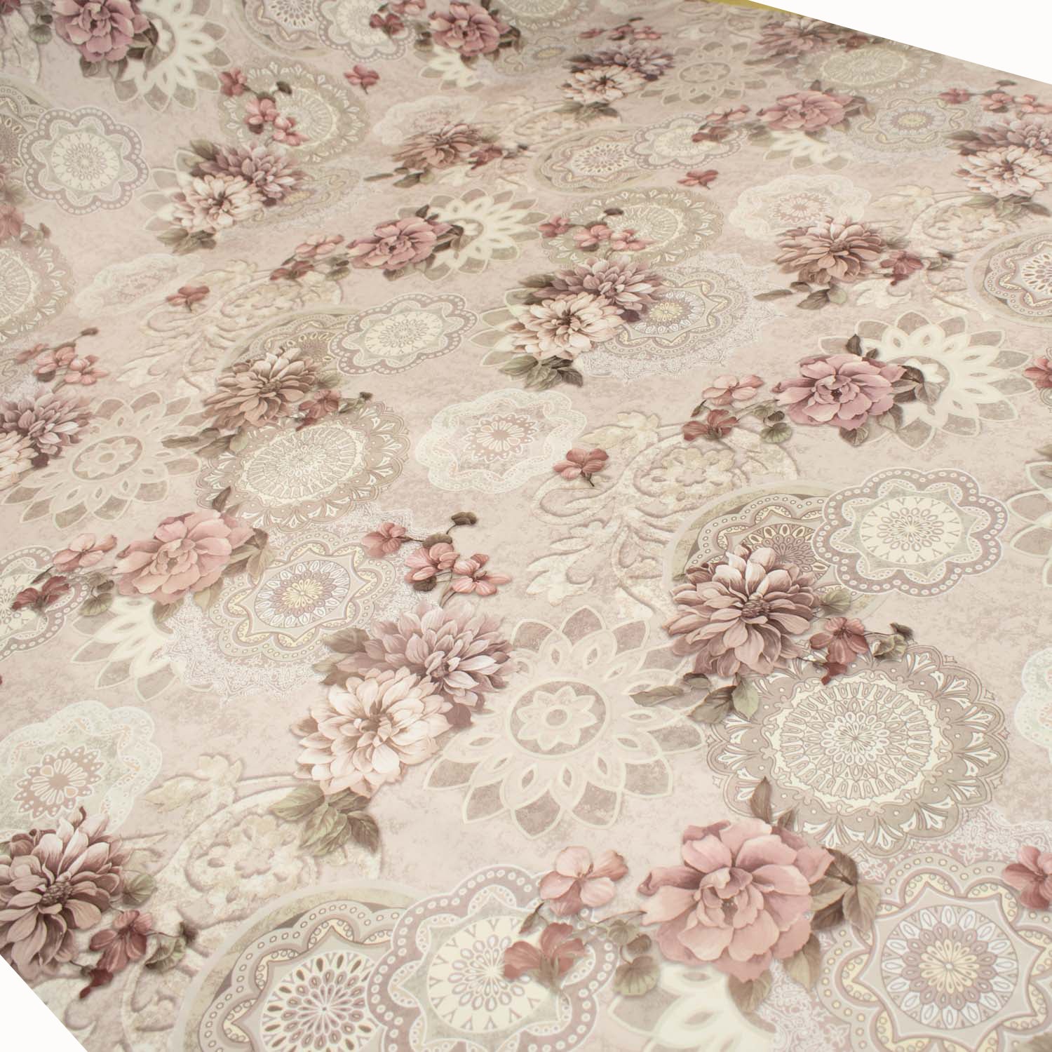Vintage Dusty Pink Flowers Plastic Tablecloth Fabric