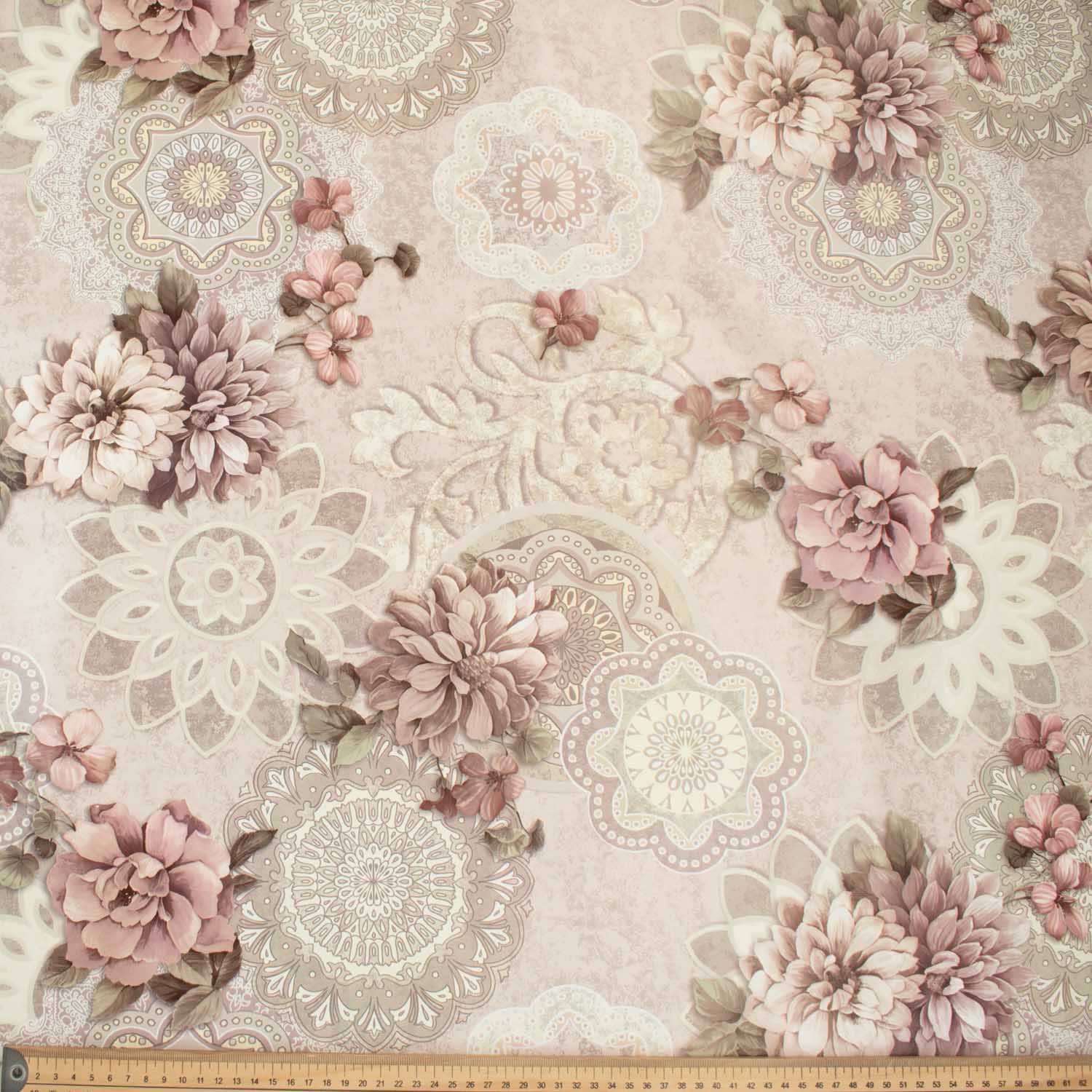 Vintage Dusty Pink Flowers Plastic Tablecloth Fabric