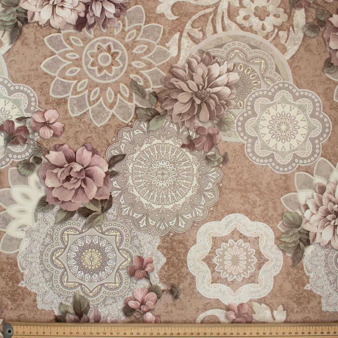 Vintage Brown Flower Plastic Tablecloth Fabric