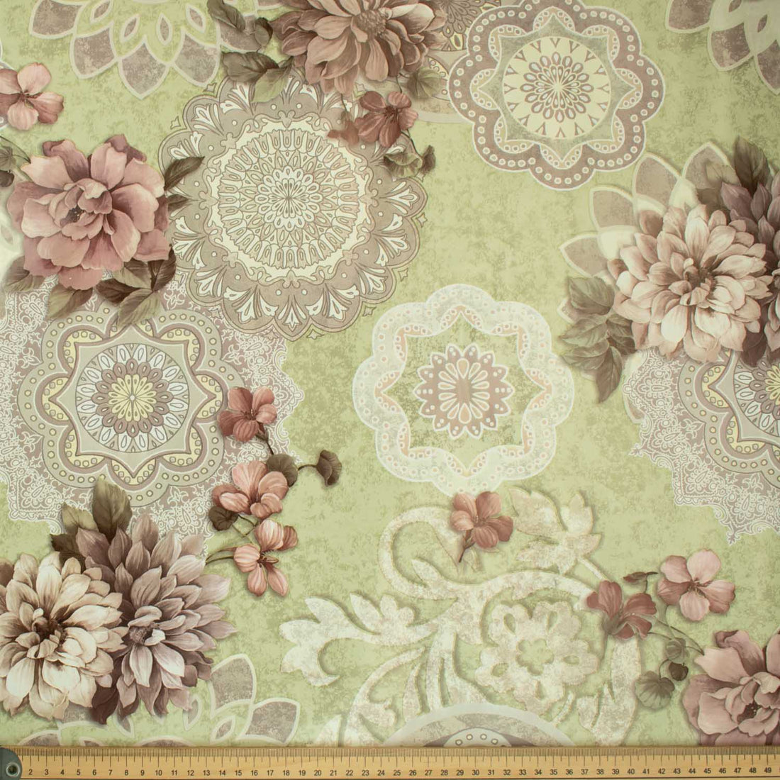 Vintage Mint Flower Plastic Tablecloth Fabric