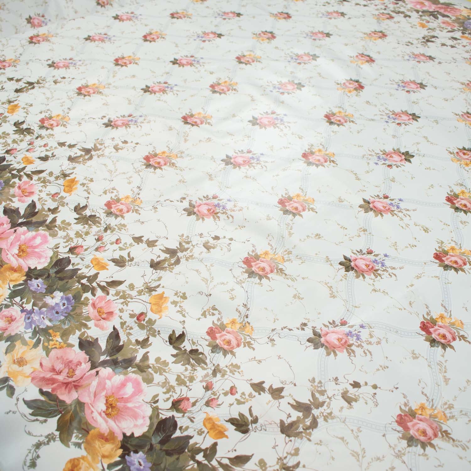 Flower Vines on Sky Blue Plastic Tablecloth Fabric