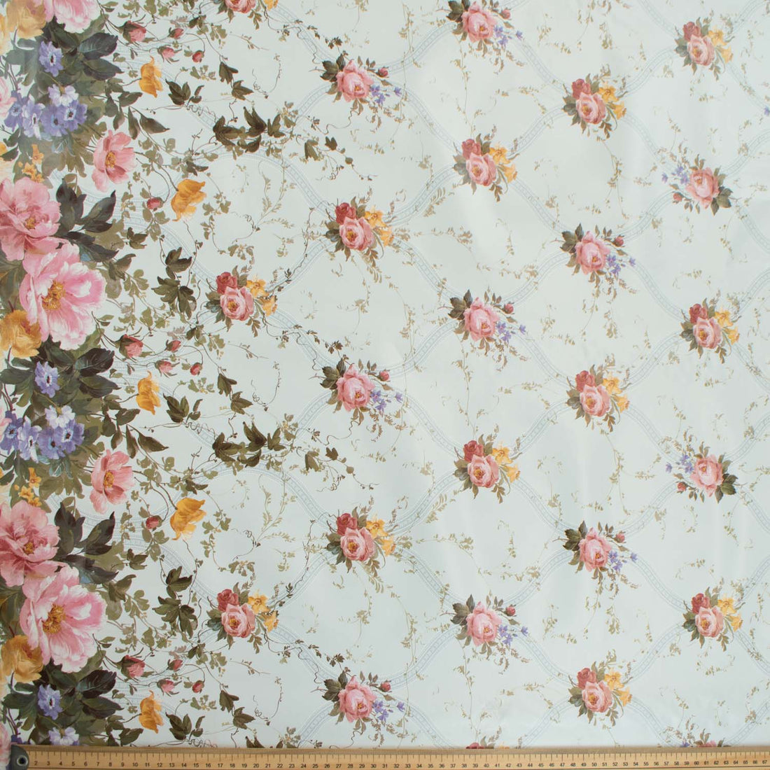 Flower Vines on Sky Blue Plastic Tablecloth Fabric