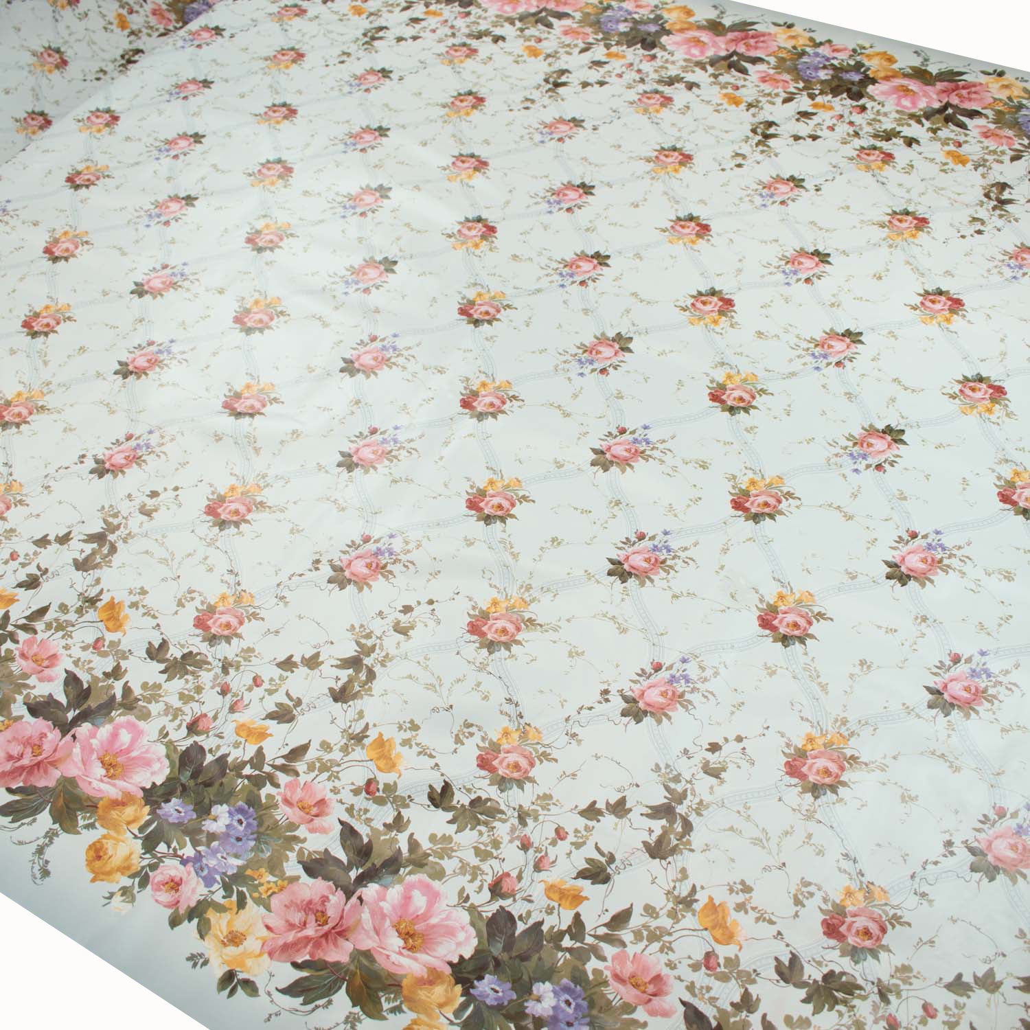 Flower Vines on Sky Blue Plastic Tablecloth Fabric
