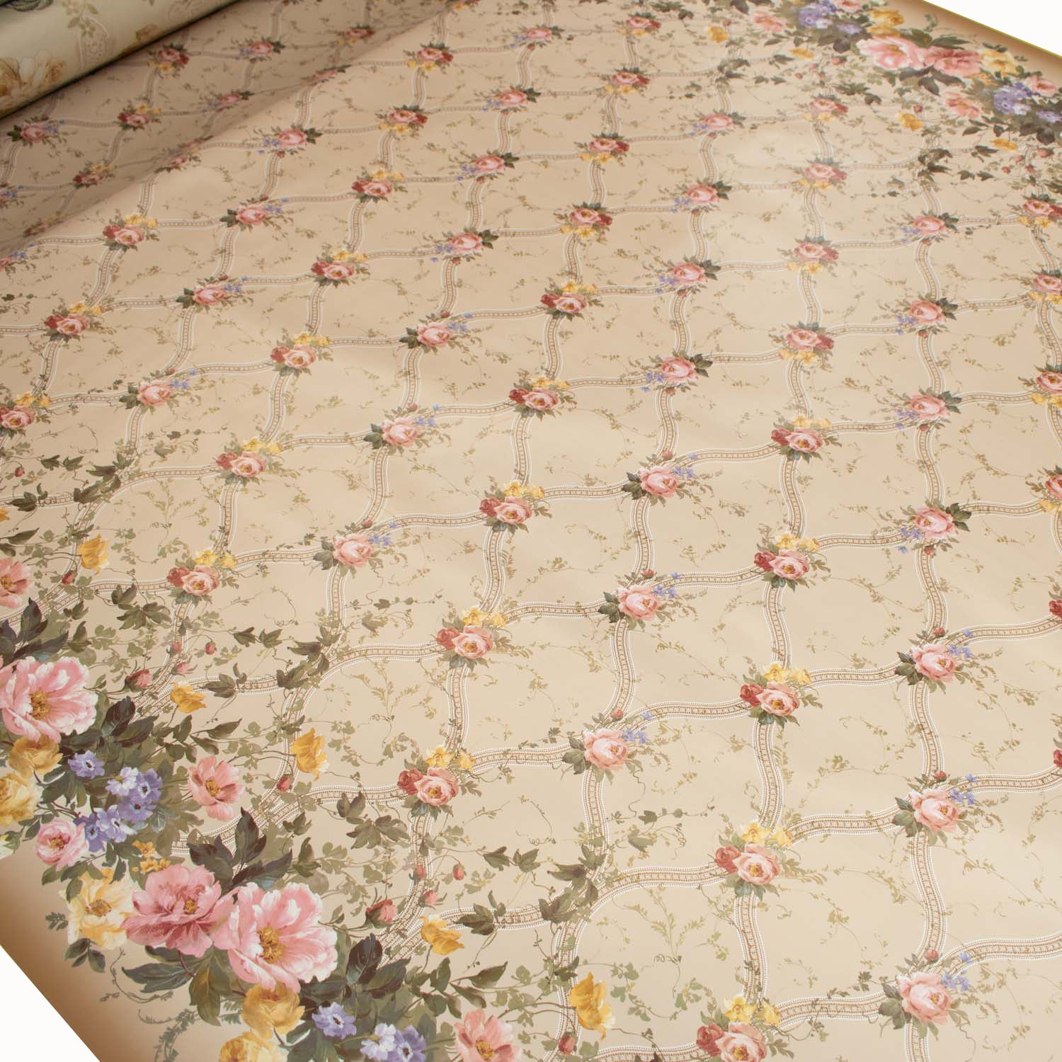 Flower Vines on Brown Plastic Tablecloth Fabric