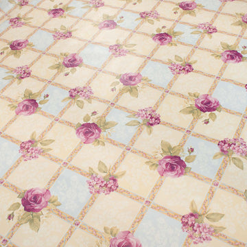 Purple Roses on Cream Check Plastic Tablecloth Fabric