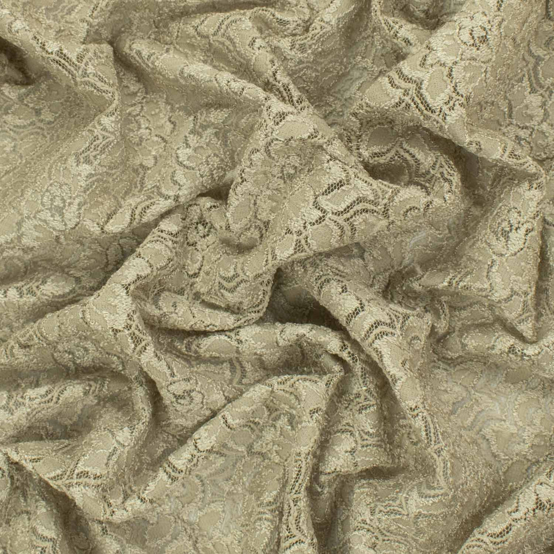 Flocked Floral Embroidered Lace Khaki