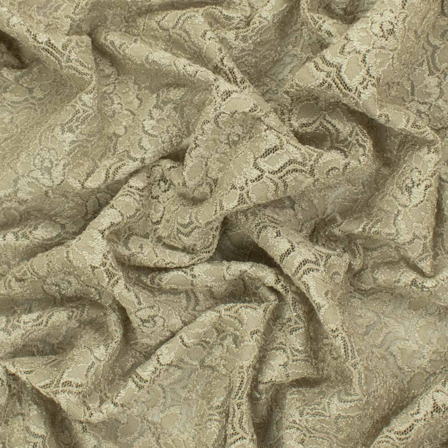 Flocked Floral Embroidered Lace Khaki