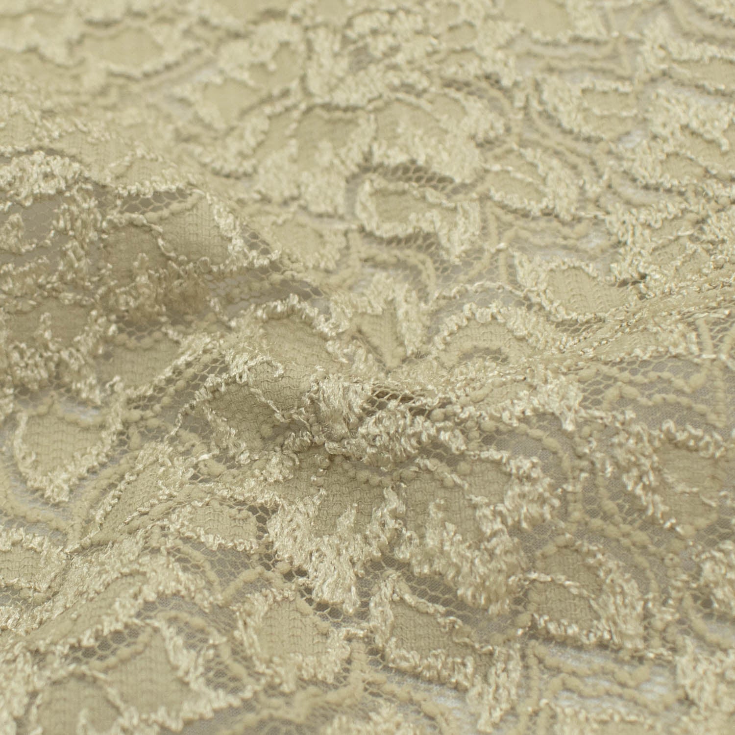 Flocked Floral Embroidered Lace Khaki