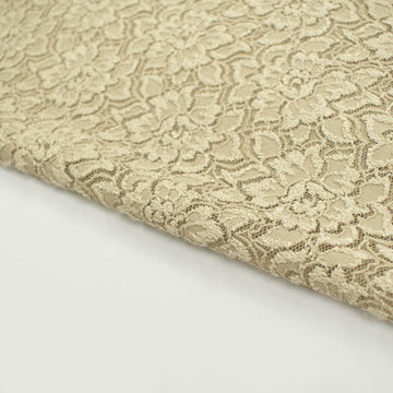 Flocked Floral Embroidered Lace Khaki